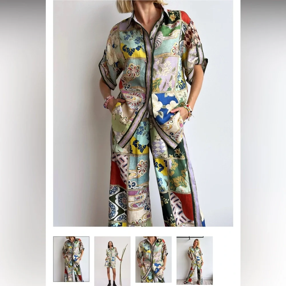 New 2025 ALEMAIS Bianca Patchwork Wide-Leg Pants and matching top set - Picture 5 of 13